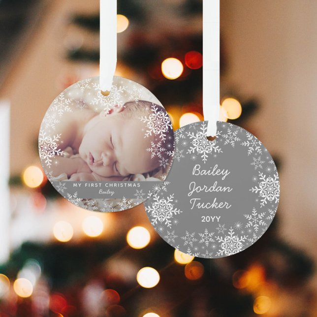 Winter Baby's First Christmas Snowflakes Photo Ornament (Creator Uploaded)