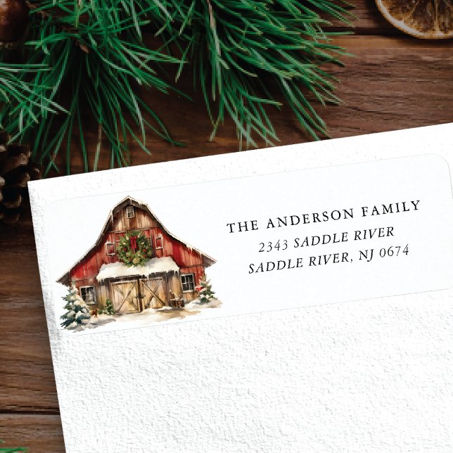 Winter Barn Christmas Return Address Label (Creator Uploaded)