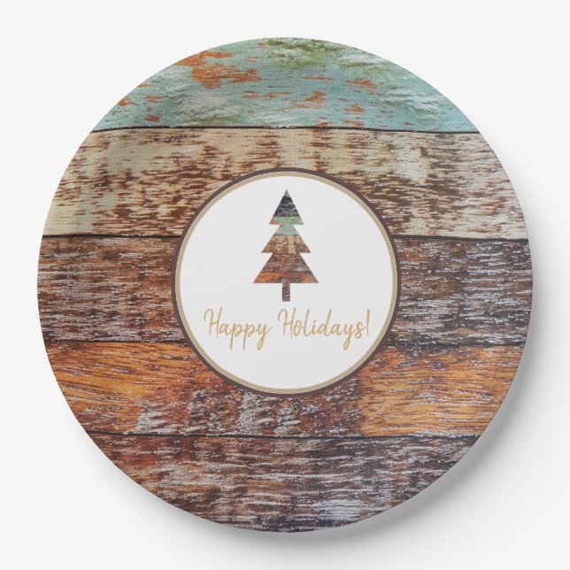 Winter Barn, Happy Holidays Paper Plate (Front)