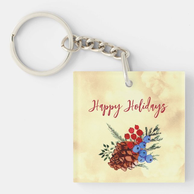 Winter Barries Cone Merry Christmas Trees Branch Key Ring (Front)