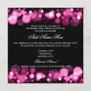 Winter Bat Mitzvah Pink Snowflakes Lights Invitation