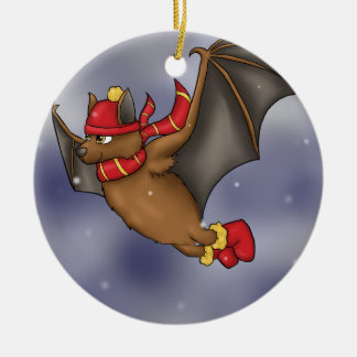 Winter Bat - Red and Yellow Ceramic Ornament