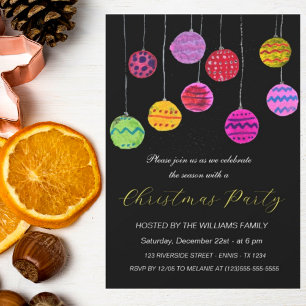 Winter Bauble Ornament Christmas Party Watercolor Holiday Card
