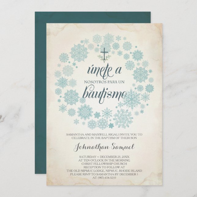Winter Bautizo Invitation Template, Spanish (Front/Back)