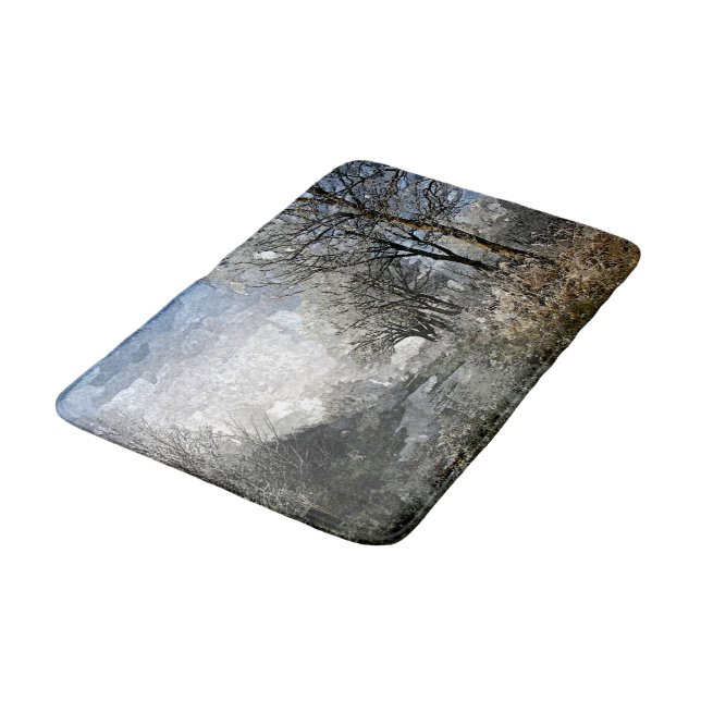 Winter Bayou Trees Landscape Watercolor Painting Bath Mat (Angled)