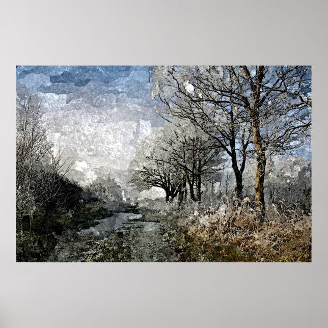 Winter Bayou Trees Landscape Watercolor Painting Poster (Front)
