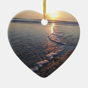 Winter Beach Sunrise Ceramic Ornament