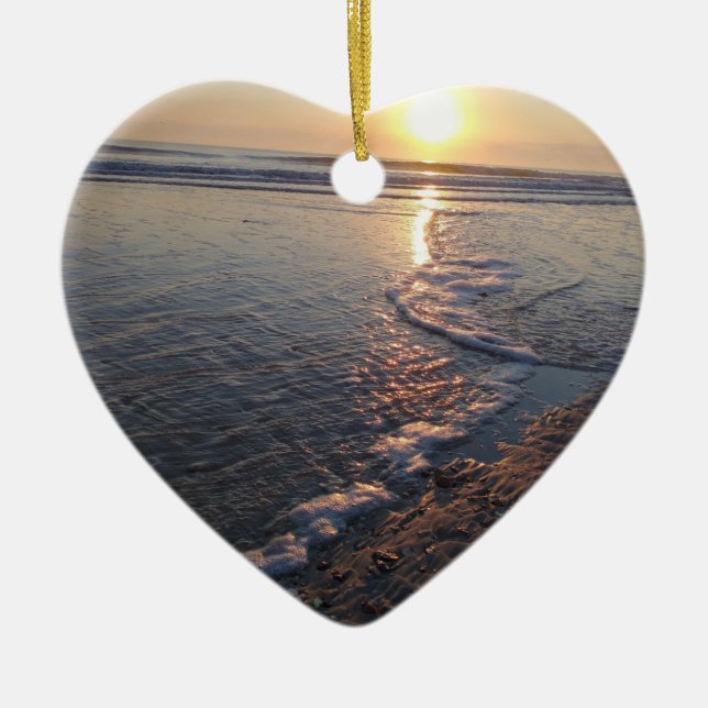 Winter Beach Sunrise Ceramic Ornament (Front)