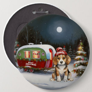 Winter Beagle Caravan Christmas Adventure  6 Cm Round Badge