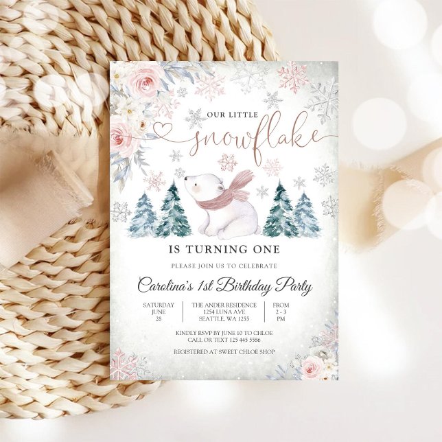 Winter Bear 1st Birthday Invitation (Creator Uploaded)