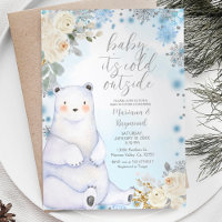 Winter Bear Artics Animal White Flower Baby Shower