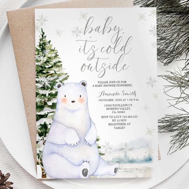 Winter Bear Artics Snowflakes Trees Baby Shower Invitation (Creator Uploaded)