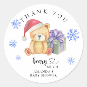Winter bear - beary much - thank you classic round sticker