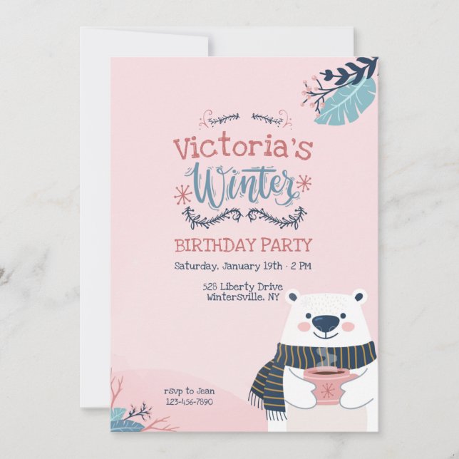 Winter Bear Birthday Party Invitation (Front)