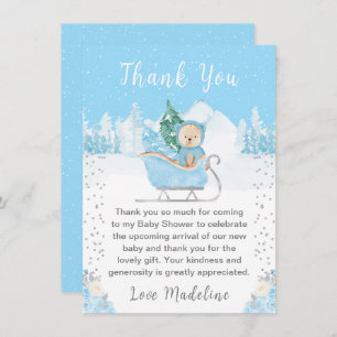 Winter Bear Blue Sleigh Baby Shower Thank You Card