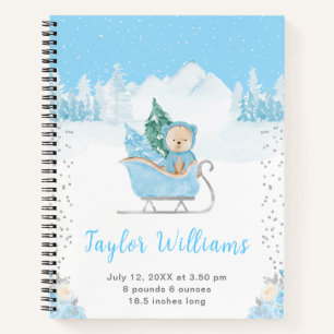 Winter Bear Blue Sleigh Birth Statistics Notebook