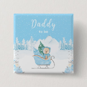 Winter Bear Blue Sleigh Daddy To Be 15 Cm Square Badge