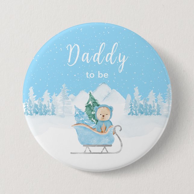 Winter Bear Blue Sleigh Daddy To Be 7.5 Cm Round Badge (Front)