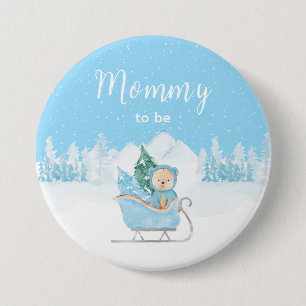 Winter Bear Blue Sleigh Mommy To Be 7.5 Cm Round Badge