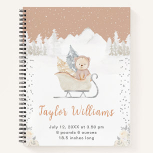Winter Bear Brown Sleigh Birth Statistics Notebook