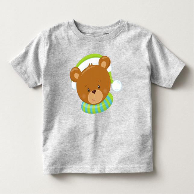 Winter Bear, Cute Bear, Brown Bear, Bear With Hat Toddler T-Shirt (Front)