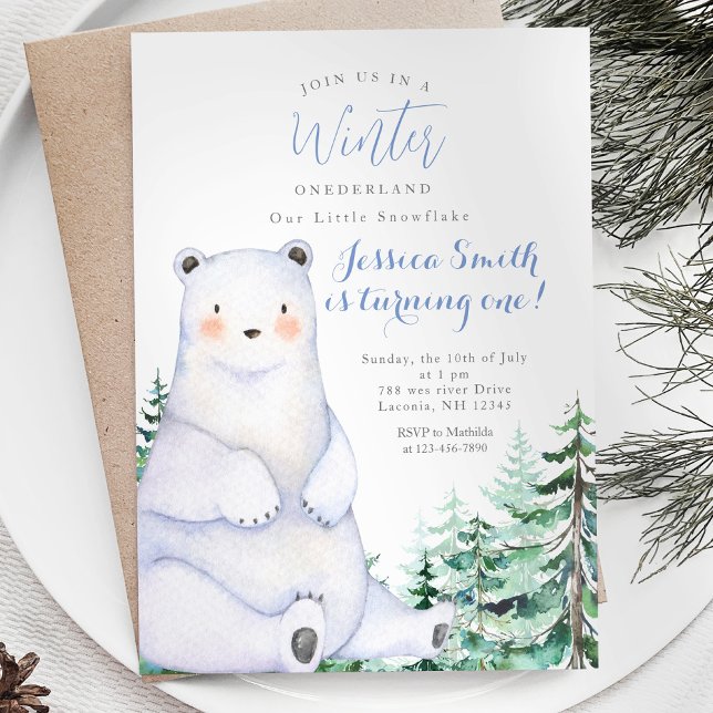 Winter Bear Forest Rustic Onederland 1st birthday Invitation (Creator Uploaded)