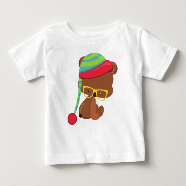 Winter Bear, Hipster Bear, Bear With Glasses, Hat Baby T-Shirt (Front)