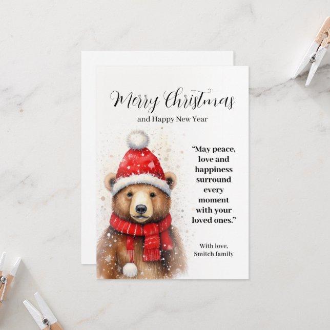  Winter Bear in a Cosy Red Hat Invitation (Front/Back In Situ)