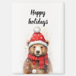 Winter Bear in a Cosy Red Hat Magnet