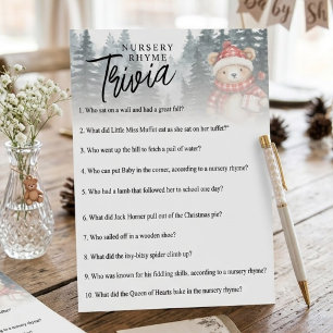 Winter Bear Nursery Rhyme Trivia Baby Shower Game Enclosure Card