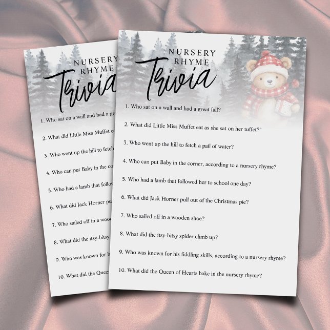 Winter Bear Nursery Rhyme Trivia Baby Shower Game Enclosure Card (Creator Uploaded)