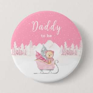 Winter Bear Pink Sleigh Daddy To Be 7.5 Cm Round Badge