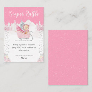 Winter Bear Pink Sleigh Diaper Raffle Enclosure Card