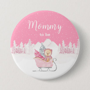 Winter Bear Pink Sleigh Mommy To Be 7.5 Cm Round Badge