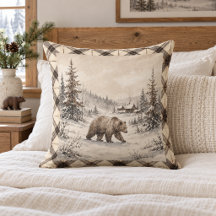 Winter Bear Plaid Nordic Cabin Scene
