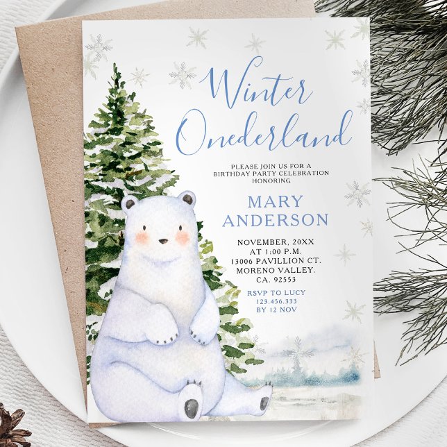 Winter Bear Snowflakes Onederland 1st Birthday Invitation (Creator Uploaded)