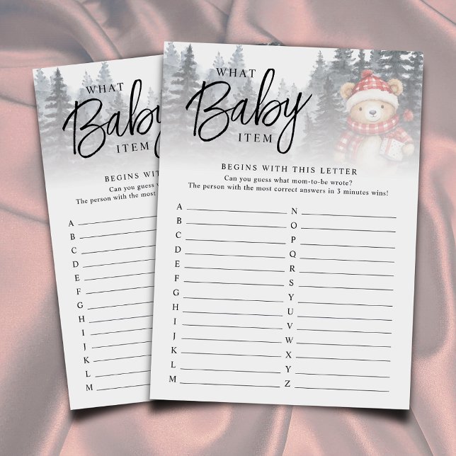 Winter Bear What Baby Item Baby Shower Game Enclosure Card (Creator Uploaded)