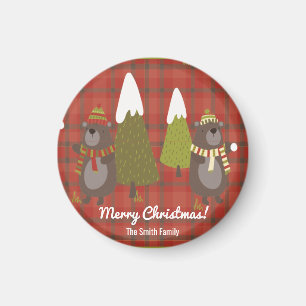 Winter Bear White Christmas Red Buffalo Plaid   Magnet