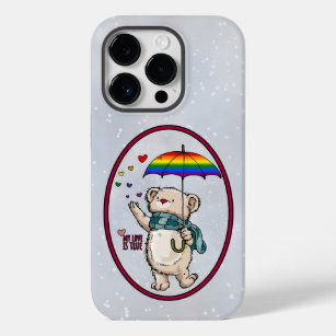 Winter Bear With Umbrella In Rainbow Flag Colours Case-Mate iPhone 14 Pro Case