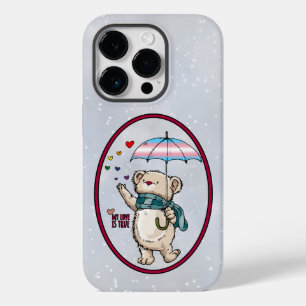 Winter Bear With Umbrella In Transgender Flag Colo Case-Mate iPhone 14 Pro Case