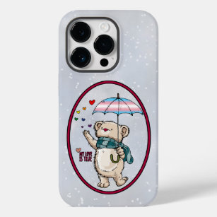 Winter Bear With Umbrella In Transgender Flag Colo Case-Mate iPhone 14 Pro Case