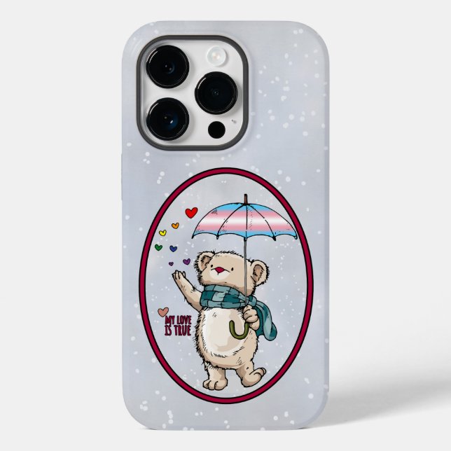 Winter Bear With Umbrella In Transgender Flag Colo Case-Mate iPhone Case (Back)