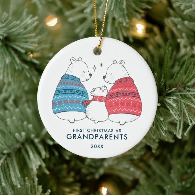 Winter Bears Personalised 1st Xmas as Grandparents Ceramic Ornament (Tree)