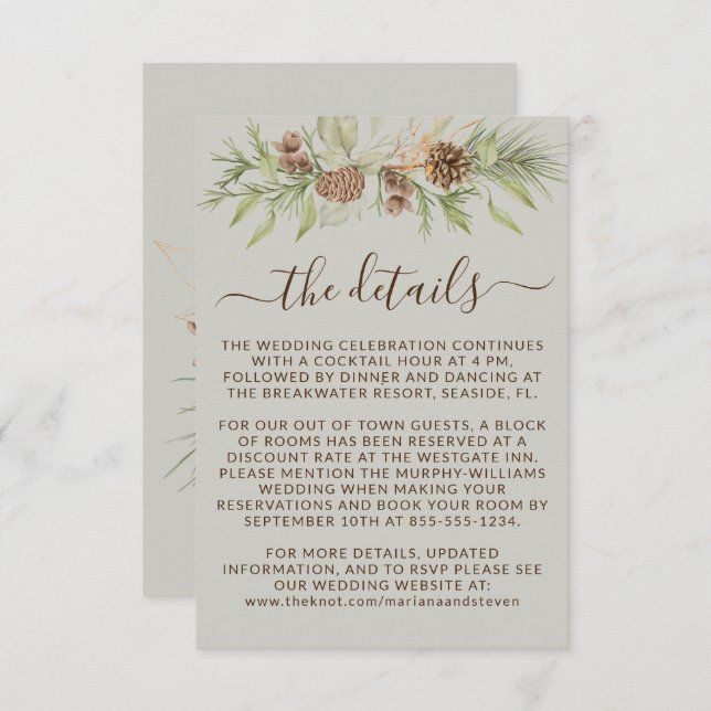 Winter Beige Details RSVP Website Wedding Enclosure Card (Front/Back)