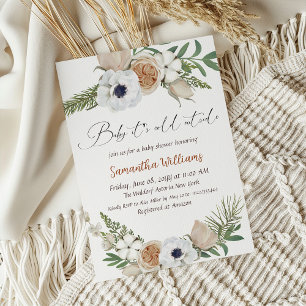 Winter Beige Floral Gender Neutral Baby Shower Invitation