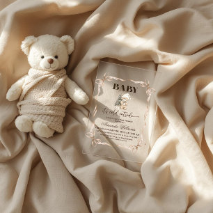 Winter Beige Teddy Bear Christmas Baby Shower Acrylic Invitations