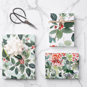 Winter Berries and Greenery Christmas  Wrapping Paper Sheet