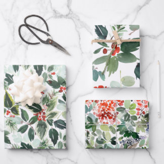 Winter Berries and Greenery Christmas  Wrapping Paper Sheet