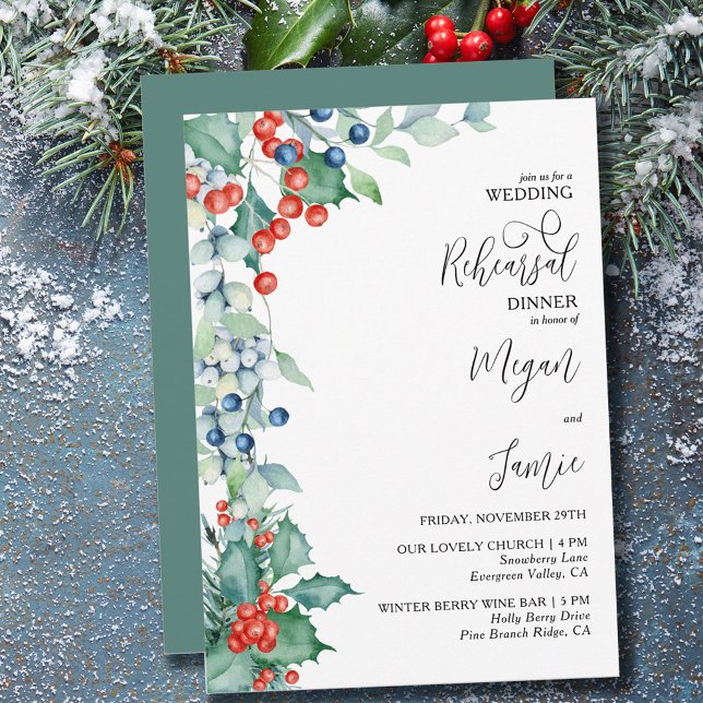 Winter Berries and Holly Wedding Rehearsal Dinner Invitation (Creator Uploaded)