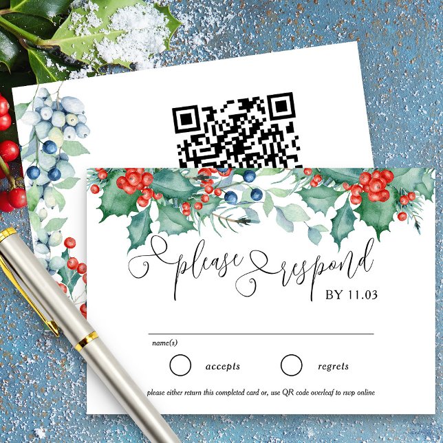 Winter Berries and Holly Wedding Website and RSVP Card (RSVP with option of traditional response or online rsvp from my Winter Berries wedding suite)